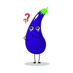 Vector illustration of eggplant character with cute expression, curious, happy, funny, eggplant isolated on white background, simple minimal style, vegetable for mascot collection, emoticon, kawaii