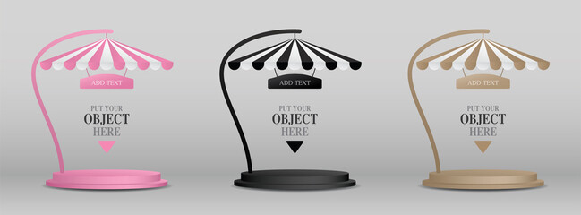 double step circle podium with striped pattern parasol 3d illustration vector collection for putting your object © PPO