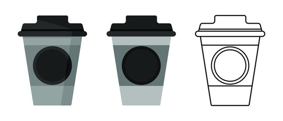 Coffee cup icon set. Logo or pictogram, flat style and line art. Vector illustration isolated on white background.