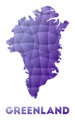 Map of Greenland. Low poly illustration of the country. Purple geometric design. Polygonal vector illustration.