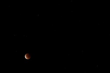 Blood moon on clear night sky