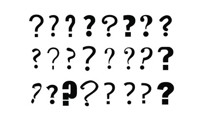 Set of question marks. Sketch style.Doodle pictures isolate on white. Vector illustration on white background. Symbols of problem, trouble, confusion. Metaphor question and answer.Different fonts.Web