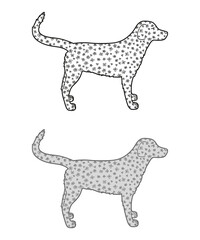 Dog on white. Hand drawn abstract outlined animal on isolated background. Different color options. Black and white illustration