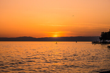 Fototapeta na wymiar Beautiful sunset over Lake Geneva taken in Vevey, Switzerland. 