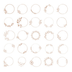 Set of circle floral frames for wedding design. Hand drawn vintage style. Vector isolated illustration. - 445592303