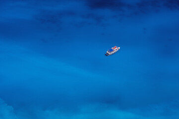 Sailing pleasure boat in calm deep blue water of Mediterranean sea, summer vacation travel...