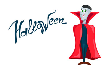 cute, sly cartoon vampire for halloween, isolated on a white background