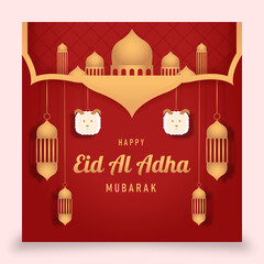 Eid al adha greetings celebration holiday red banner template