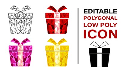 Set of Gift Box Icon, vector. With Colorful Polygonal Low Poly. Colorful abstract Icon Vector. Origami style icon. Red, yellow, black, and pink colors. Birthday, Christmas, Surprise Gift