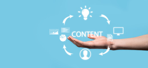 Content marketing cycle - creating, publishing, distributing content for a targeted audience online and analysis.