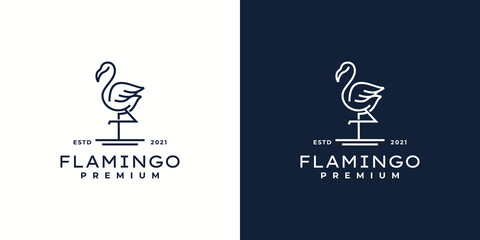 flamingo logo vector line outline mono line icon illustration