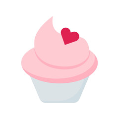 Cupcake with cream and heart. Icon. For decoration of postcards, prints, design. For celebration, birthday..Vector.