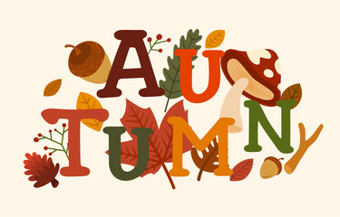Autumn Elements And Fonts Illustration