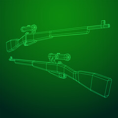 Sniper bolt-action rifle mosin nagant. Wireframe low poly mesh vector illustration.