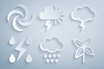 Set Cloud with snow and rain, Storm, Pinwheel, and Tornado icon. Vector