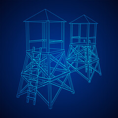 Watchtower or observation tower for hunters. Wireframe low poly mesh vector illustration.