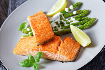 roasted salmon fillets with lemon and asparagus