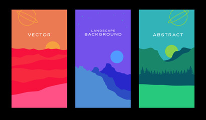 Vector landscape backgrounds. Set of modern illustrated templates.