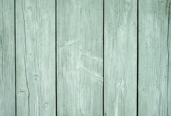 An old wooden floor with boards and a natural wood texture, painted with a light mint color paint....