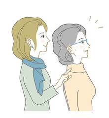 Senior Generation Western Mother and Daughter, Pointing