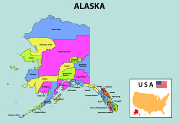 Alaska map. Alaska map with neighboring countries and border in outline.