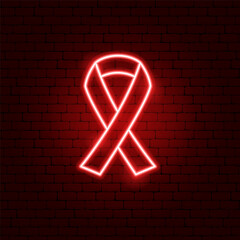 Aids Ribbon Neon Sign. Vector Illustration of Health Promotion. - obrazy, fototapety, plakaty