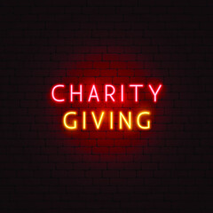 Charity Giving Neon Text. Vector Illustration of Donation Promotion.