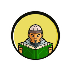 A Man Reading Quran. Vector Illustration. Islamic Poster Design. Muslim Activity Icon. Eps 8