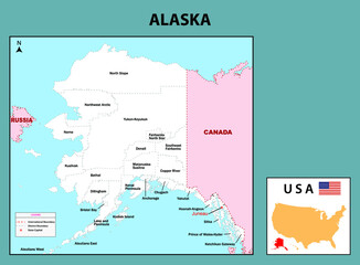 Fototapeta premium Alaska Map. Political Map of Alaska in white color.