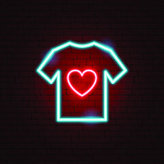 Charity T-Shirt Neon Sign. Vector Illustration of Donation Promotion.