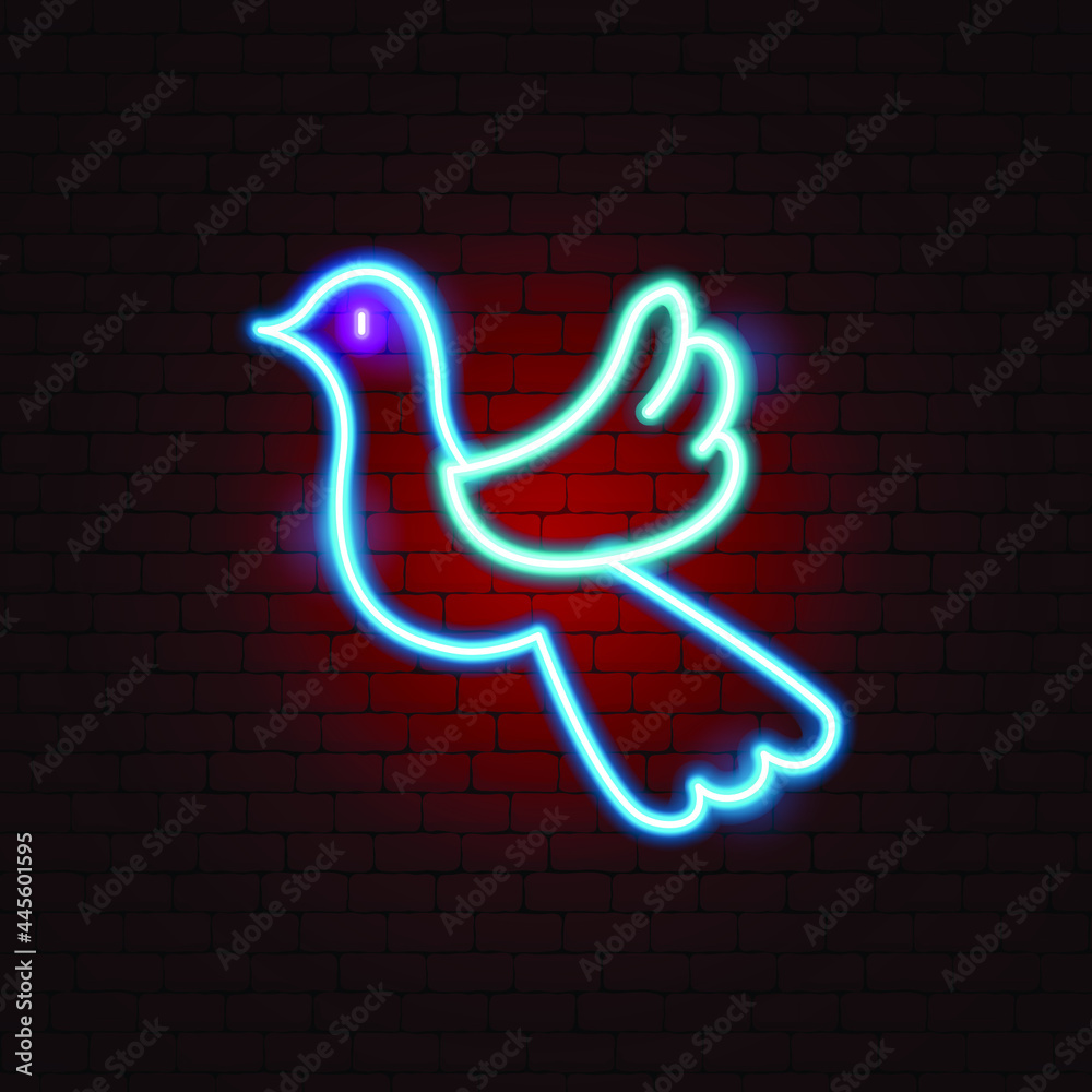 Poster dove neon sign. vector illustration of bird promotion.