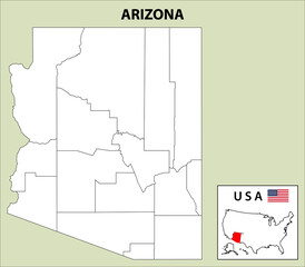 Arizona Map. District map of Arizona in Outline.