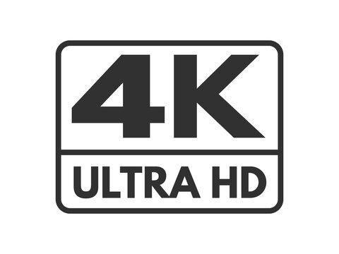 4K Ultra. HD label icon on white background. Black and white UHD symbol. High definition mark. 2160p resolution video icon isolated. Vector illustration