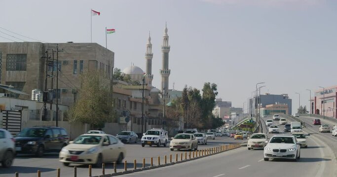 The Beautiful Jalil Khayat Mosque Can Be Seen in the Distance in Erbil, Iraq