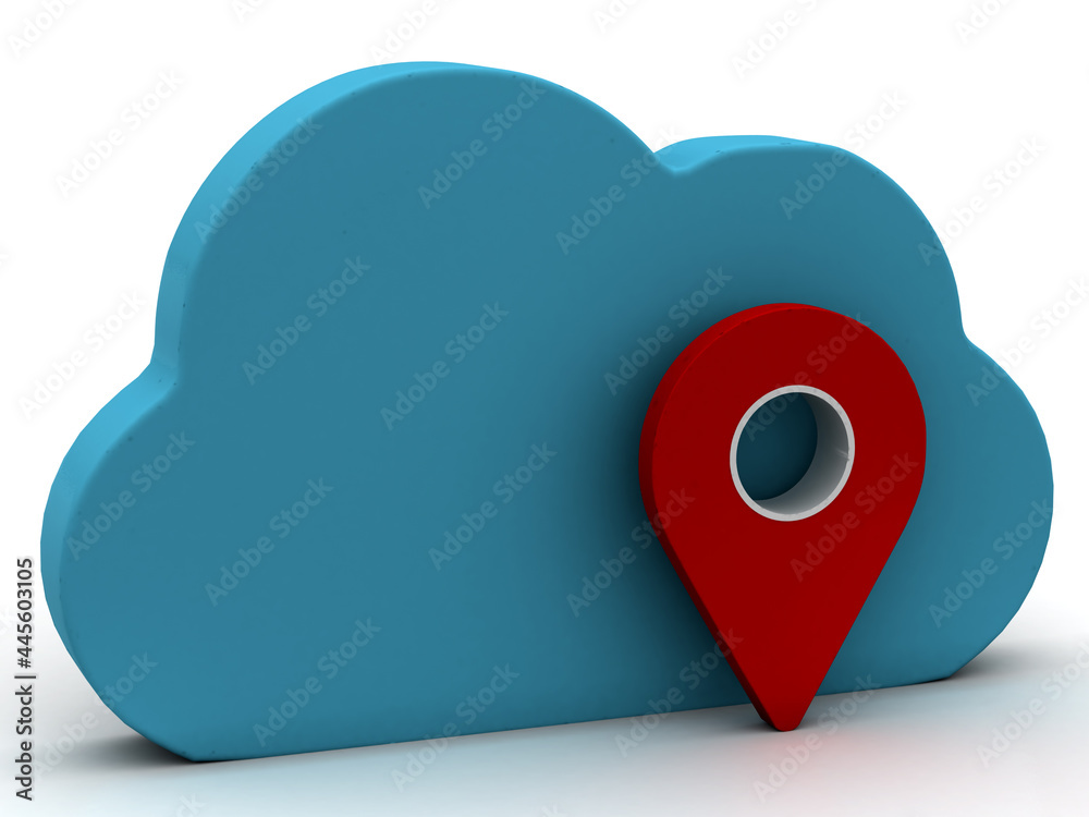 Aufkleber cloud icon with map pointer 3d rendering