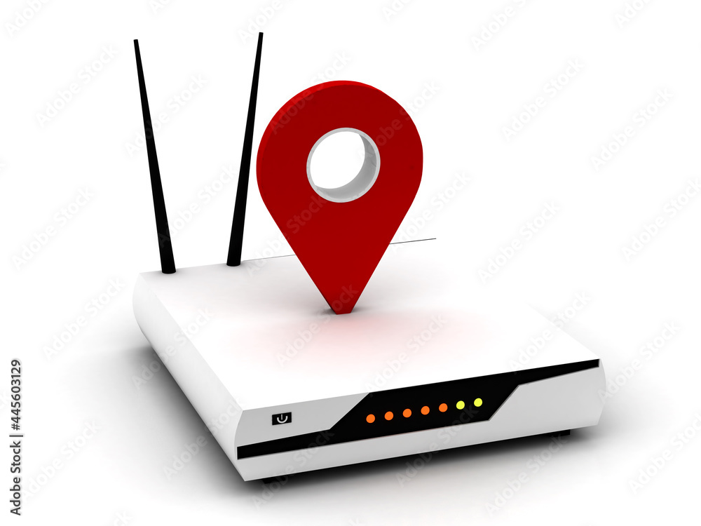 Fototapete navigation mark with, 3d rendering navigation point with wifi modem