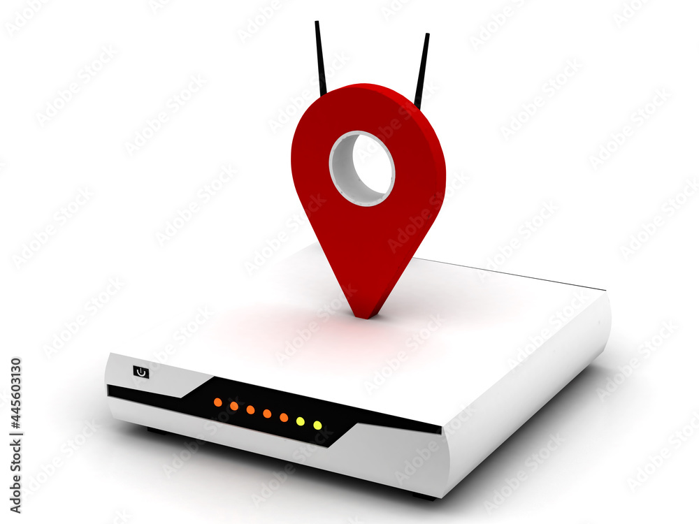Fototapete navigation mark with, 3d rendering navigation point with wifi modem