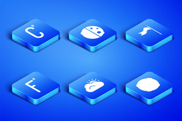 Set Moon, Celsius, Sun and cloud, Fahrenheit, Eclipse of the sun and Meteorology windsock wind vane icon. Vector