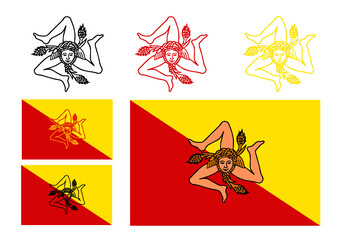 Vettoriale Sicilia Trinacria illustrazione stemma effigie bandiera siciliana a colori