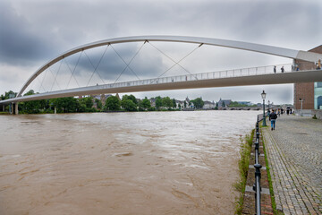 Maastricht, Netherlands 07-15-2021 floods in downtown Maastricht and the historical centre after heavy rainfall with over 150mm of rain in less than 24 hours with many houses flooded next to the Meuse