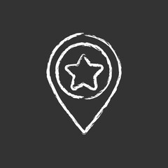 Map pin with star vector chalk icon