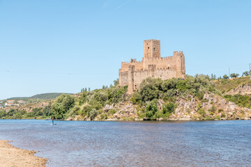 Canoeing in the Tagus river, Portugal with the almourol castle in the background