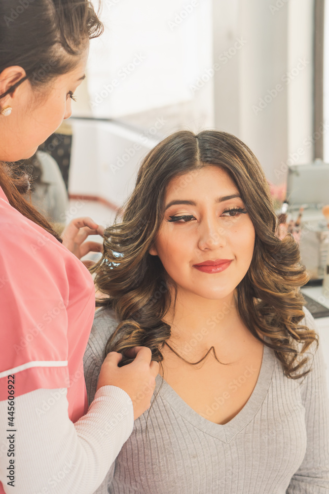 Sticker young woman in a make-up spa center. attended by professionals in the beauty and spa sector.