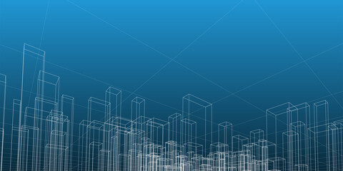 Abstract architectural background. Linear 3D illustration. Graphic concept