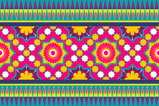 colourful Morocco ethnic motif seamless pattern with nature traditional background Design for carpet, wallpaper, clothing, wrapping, batik, fabric,Vector illustration embroidery style.