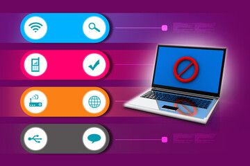 3d illustration stop sign with laptop
