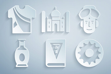 Set India constitution day, Indian man, vase, Chakra, Taj Mahal and dress icon. Vector