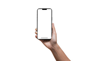 Smartphone similar to iphone 16 with blank white screen for Infographic Global Business Marketing Plan, mockup model similar to iPhone isolated Background of digital investment economy - Clipping Path