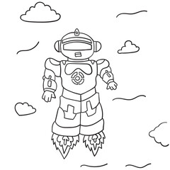 cute Outlined flying robot cartoon for coloring book page for both kids and adults Vector illustration