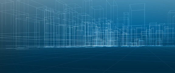 Abstract architectural background. Linear 3D illustration. Graphic concept